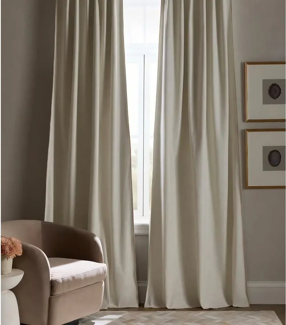 QUINCE Piped Edge Blackout Curtain 48x96 Ivory/Oatmeal